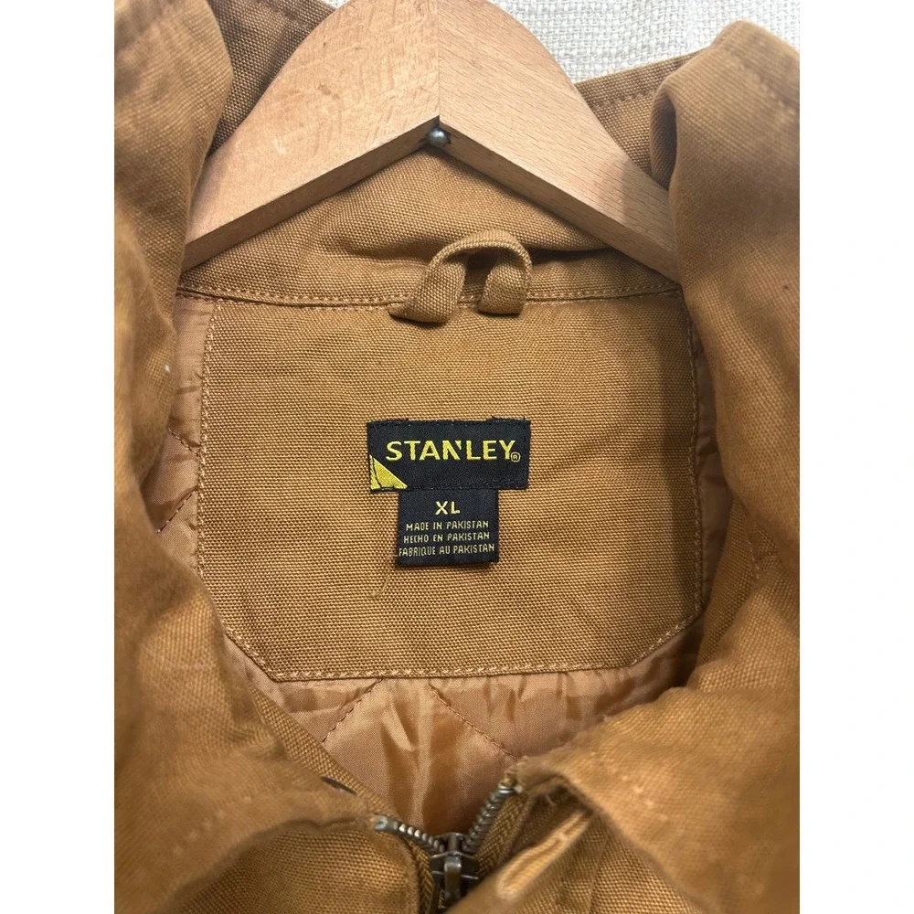 Stanley Mens XL Heavy Duty Workwear Canvas Jacket Brown Cotton Duck Quilt Lined
